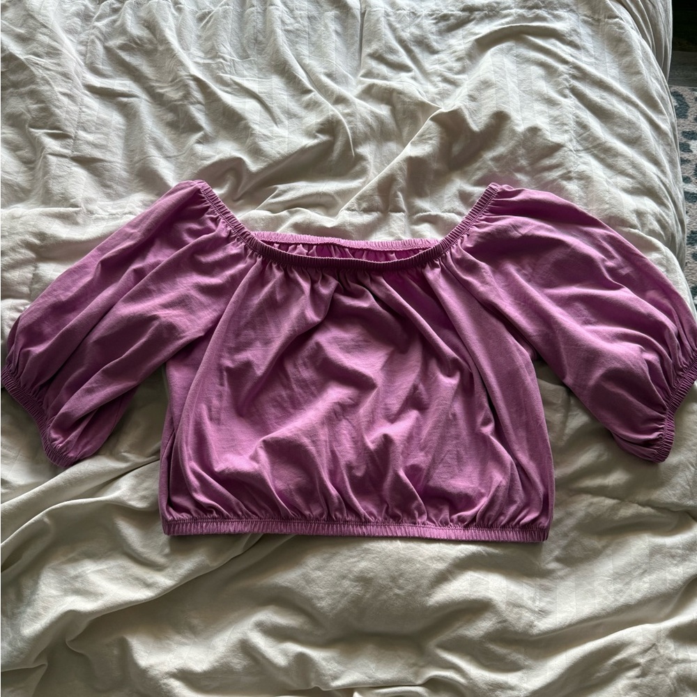 Old Navy Lavender Off-Shoulder Puff Sleeve Crop Top